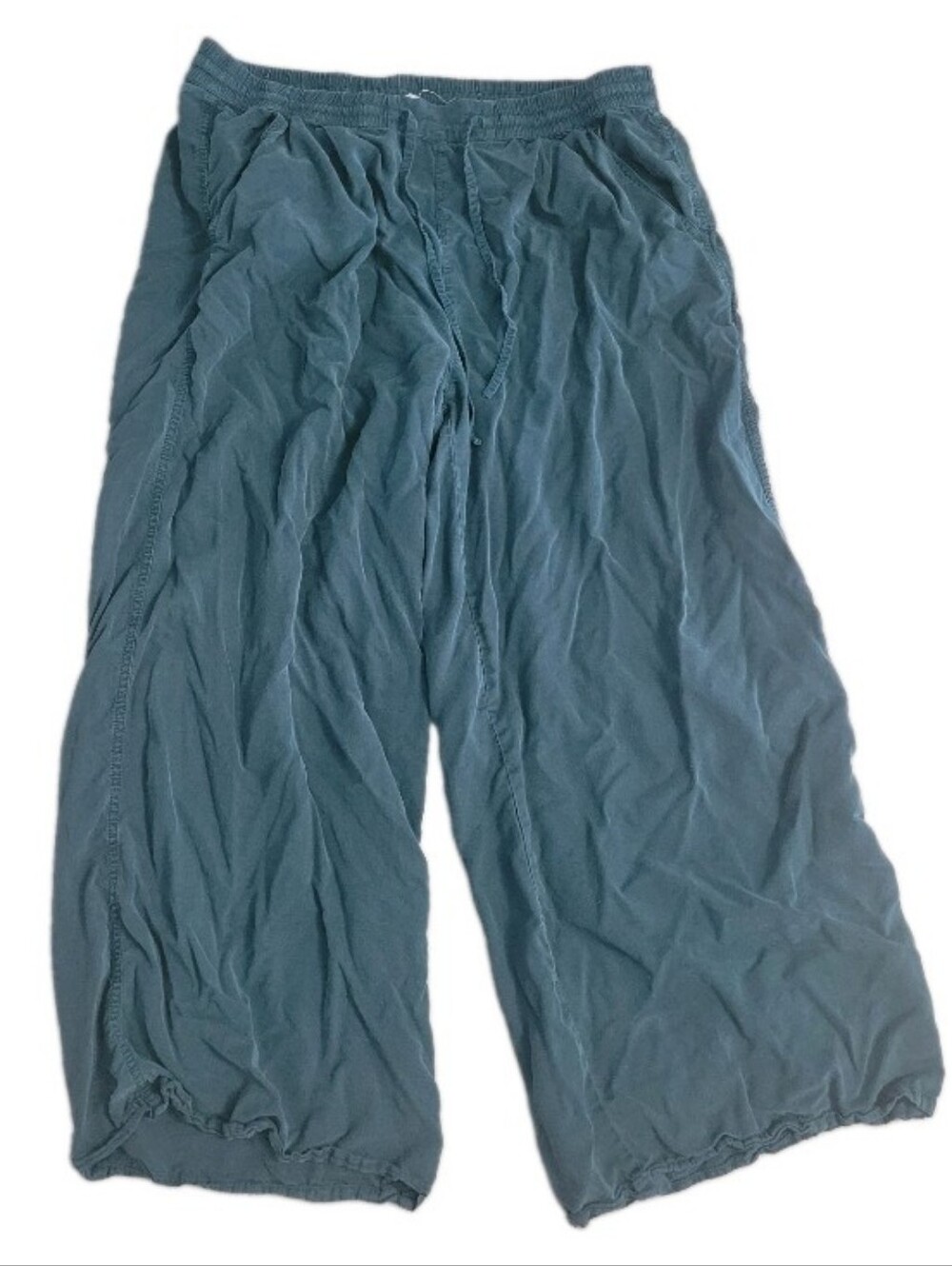 Aerie Women's Green Lyocell Wide Leg Pants Solid Elastic Waist Size L Oversized